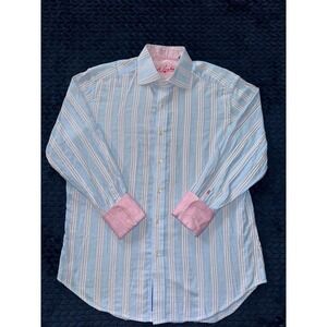 Robert Graham Men's Flip Cuff Pink Striped‎ Button Down Long Sleeve Casual Sz M